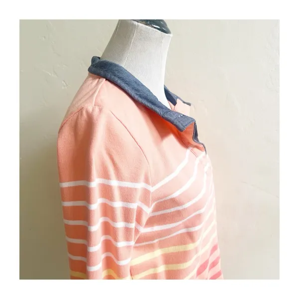 L.L. Bean Women’s Rugby Pullover Striped Chambray Collared Size Small Peach - Image 8