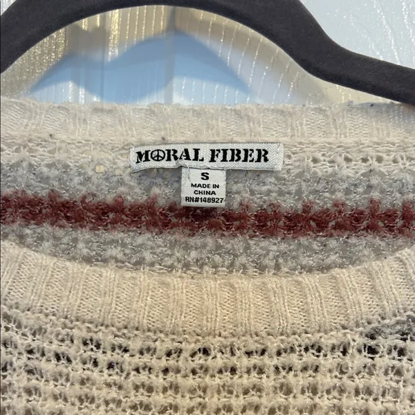 Striped Knit Sweater in Cream and Brown - Image 2