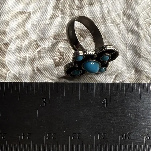 Vintage Ring Faux Turquoise Silver Tone Southwest‎ Adjustable Blue - Image 9