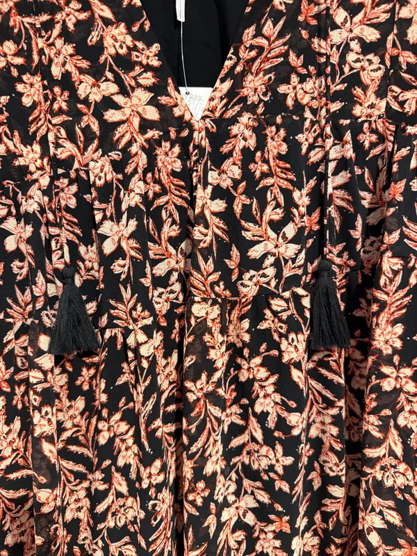 Free People V-Neck Red and Black Floral Mini Dress Women's Size Small NWT Boho - Image 2