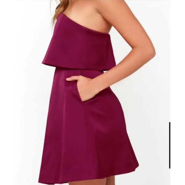 Anthropologie Keepsake Strapless Mini Cocktail Party Dress Red Plum XS 2860 - Image 2