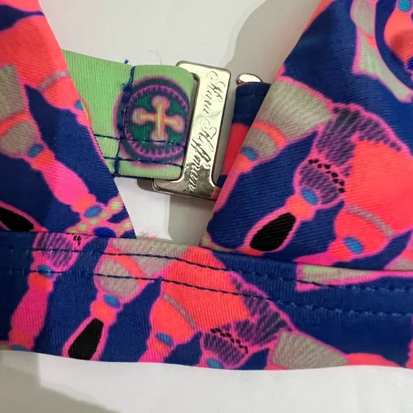 Mara Hoffman Bikini Set Purple Psychedelic Print Triangle Side Tie Medium - Image 5
