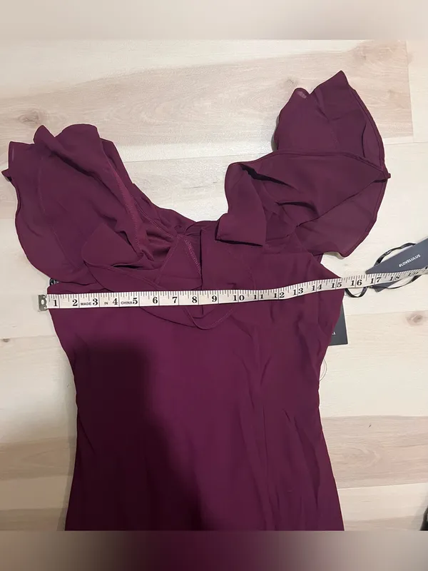 Lulus NWT XS Women Burgundy Ruffled Maxi Dress Flamenco Flare Evening Formal - Image 7