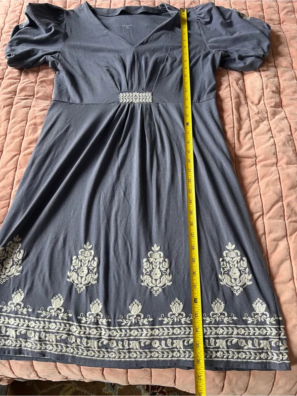 Garnet Hill Orion Embroidered Knit Dress Slate Blue Size Medium - Image 7
