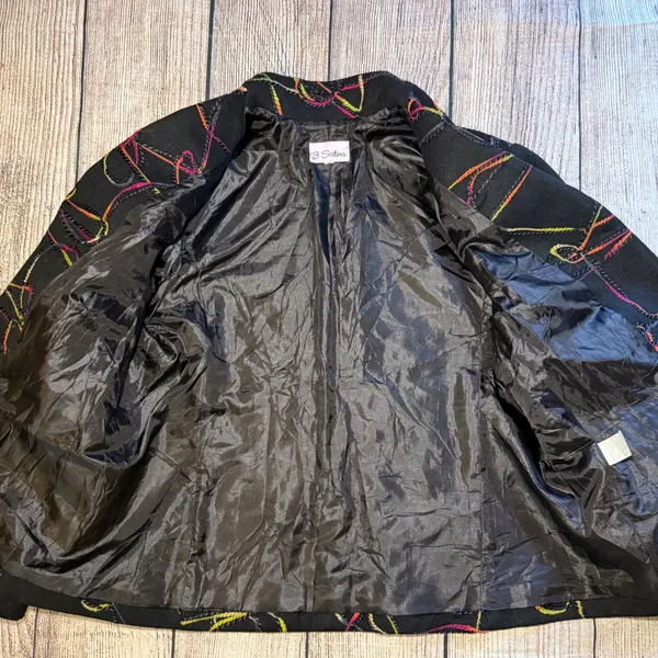 VTG 90s 3‎ Sisters Abstract Open Blazer 3D Stitching Embroidered Womens L USA - Image 11