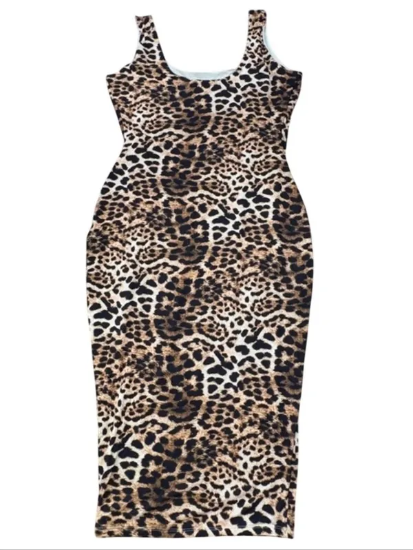 Naked Wardrobe Leopard Midi Sculpt Dress Shapewear Plus Size 1x Brown - Image 2