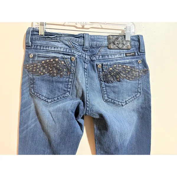 Miss‎ Me Bootcut Jeans Womens 31 Blue Excellent Angel Wing Studded JP5331B4 - Image 9