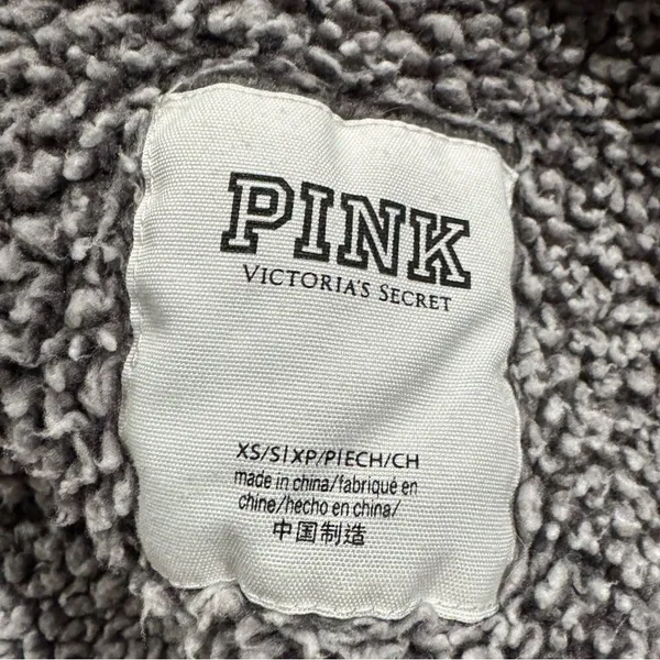 Victoria’s Secret PINK Grey Sherpa Open Front Hooded Sweater Women's XS/S - Image 2