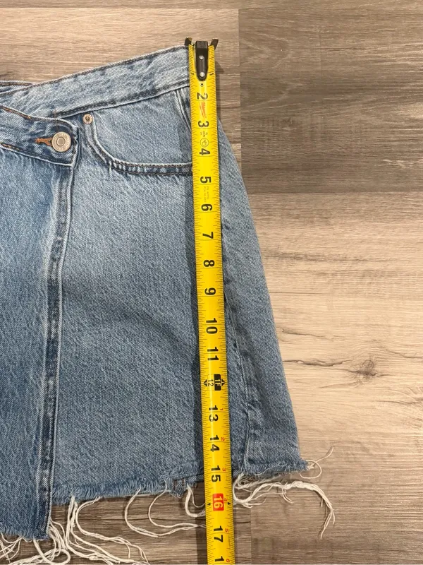 Aeropostale Womens Blue Denim Mini Wrap Skirt Pockets Frayed Hem Size 6 - Image 7