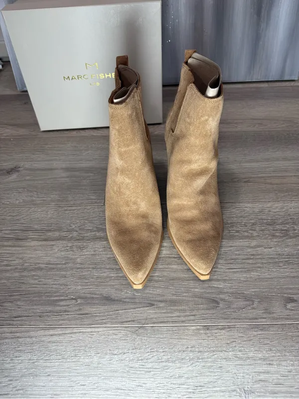 Marc Fisher Tan Suede Heeled Ankle Booties - Image 2