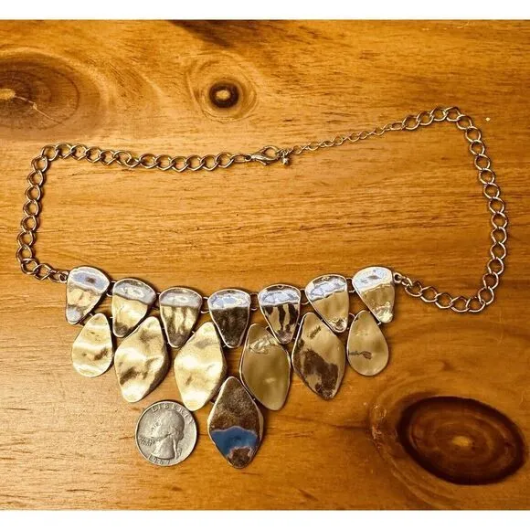 Hammered Like Flat Stones Gold Tone 16" Adjustable Necklace‎ Statement Piece - Image 6