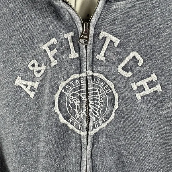 Vintage Abercrombie & Fitch Y2K Full Zip Hoodie Women M Gray Distressed Patch - Image 2