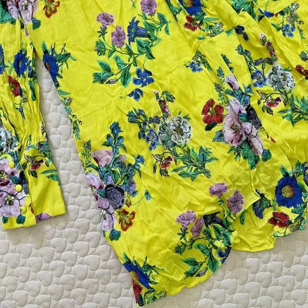 NWOT Superdry Wonens Long Sleeves Ruffled Floral Mini Dress Yellow Size 12 - Image 12