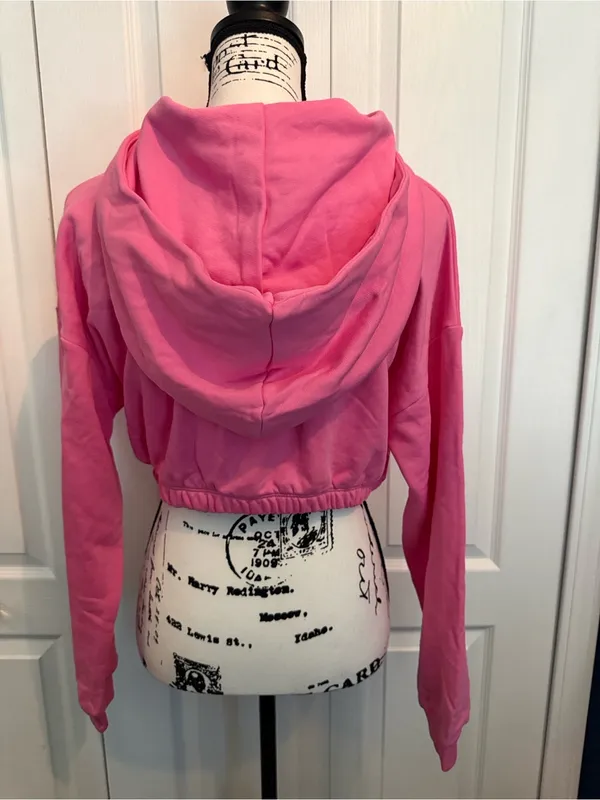 naked wardrobe Pink Cropped Hoodie Sweatshirt - Image 3