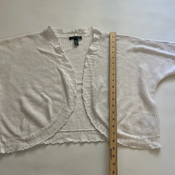 Lauren Ralph Lauren OS Linen Cotton White Cardigan Shrug Green Label - Image 5