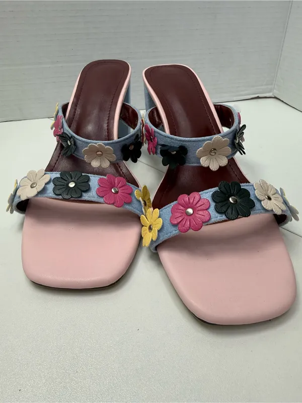 Womens Blue Floral Block Heel Sandals size 40- Unbranded - Image 3
