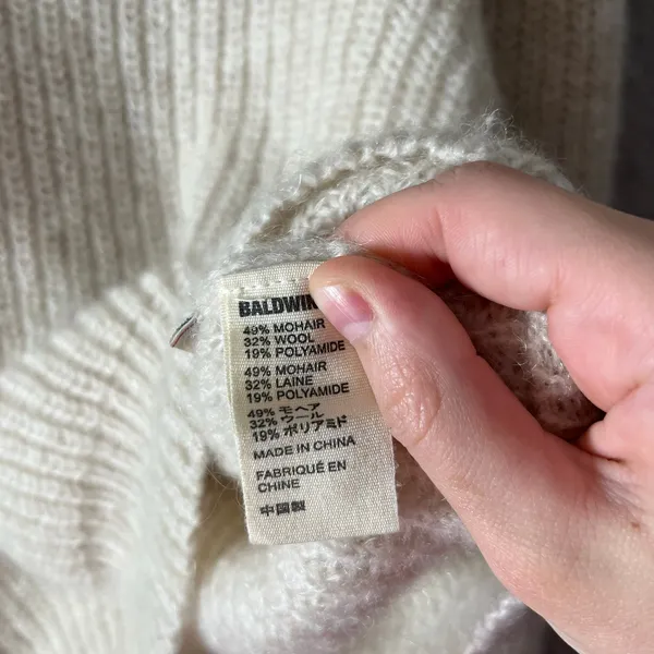 Baldwin Wool Mohair Chunky Knit‎ Sweater Cream Cable Sleeve Cozy Minimalist XS - Image 6