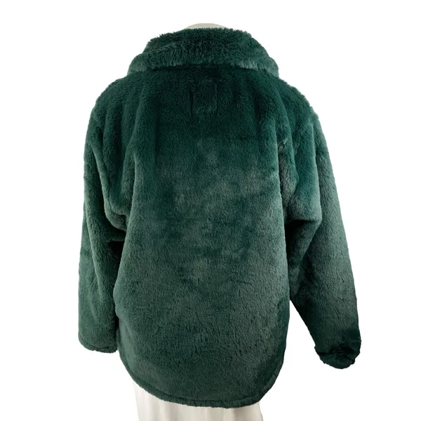 Abercrombie & Fitch Green Fuzzy Faux Fur Collared Long Sleeve Sweater Jacket XL - Image 2