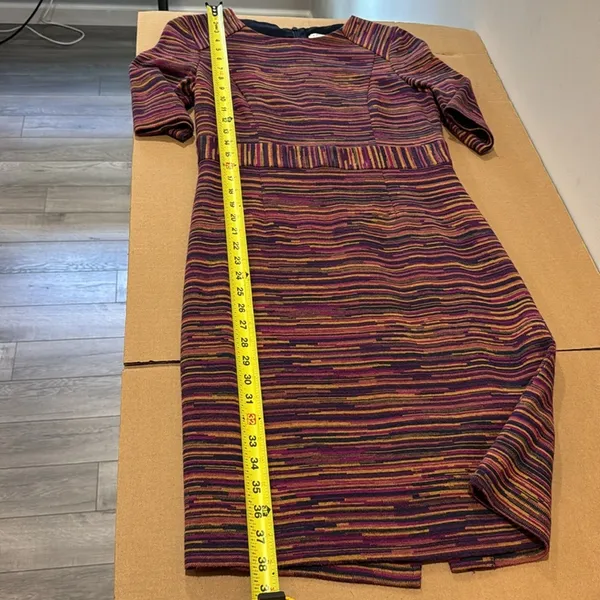 Trina Turk Striped Jersey 3/4 Sleeve Knee Length Fitted Sheat Dress Maroon Brown - Image 12
