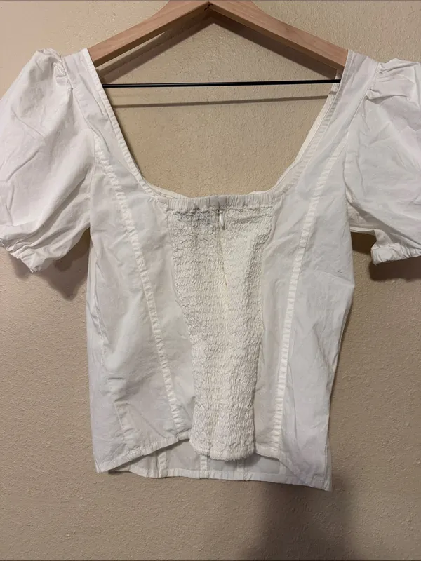 J.CREW Puff-Sleeve Square Neck Top Cotton Poplin Size 0 in White - Image 7