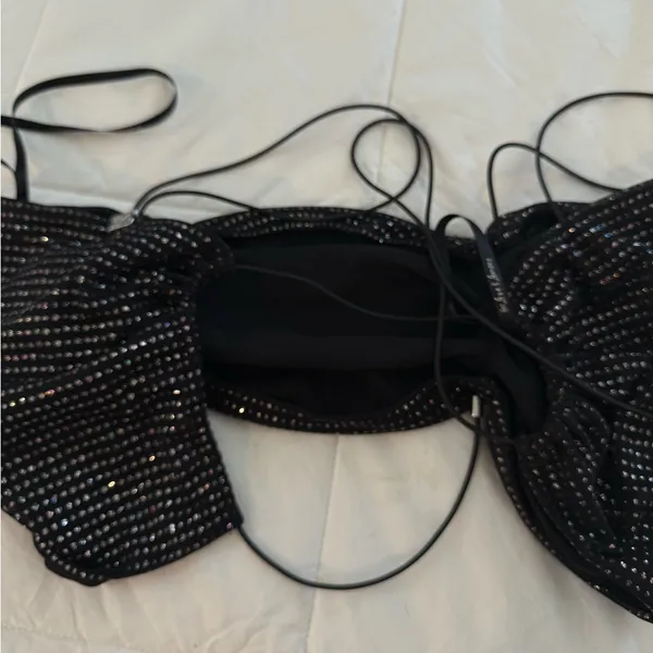 For Love And Lemons Black and White Polka Dot Crop Top - Image 4