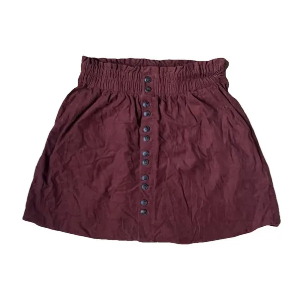 Madewell Brown Corduroy Paperbag Button-Front Mini Skirt Dusty Redwood Sz S - Image 4