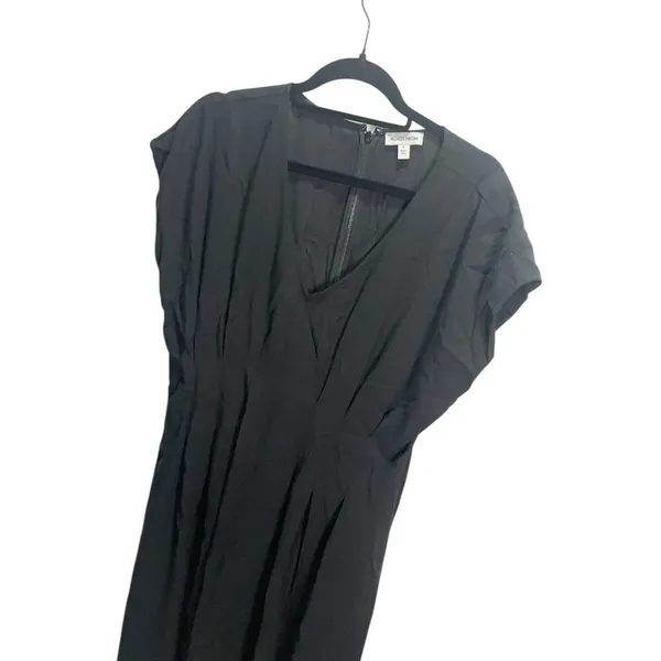 Nordstrom‎ L Midi Dress Black Fit And Flare Short Sleeve V-neck NEW - Image 2