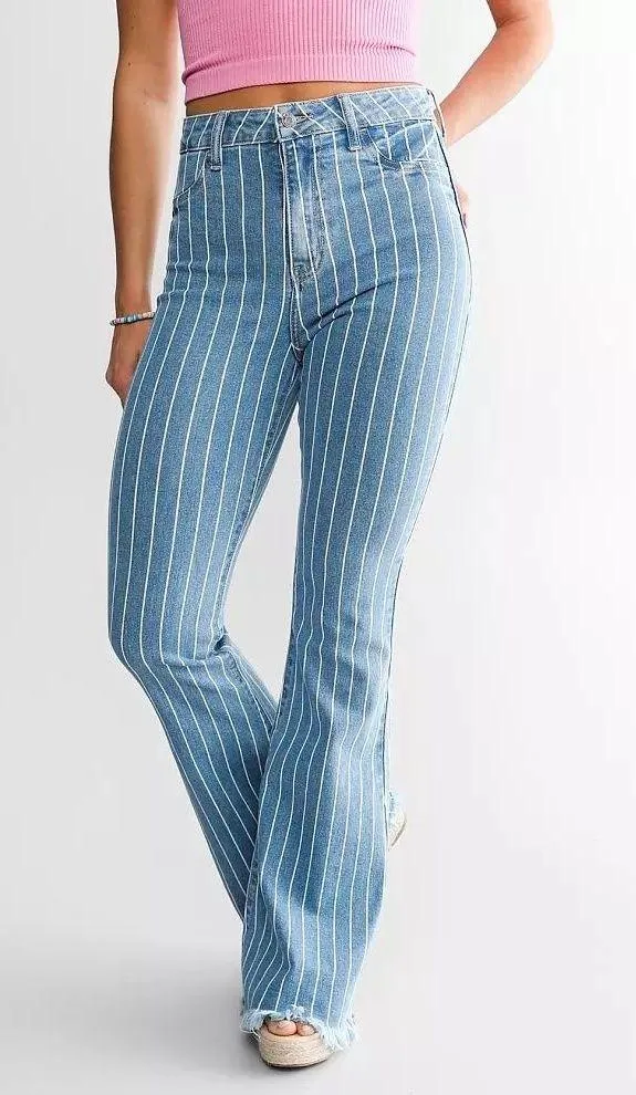 Cello Pinstripe Flare Jeans - Image 6