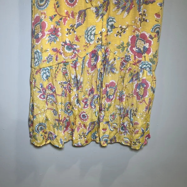 Nanette Lepore Yellow‎ Floral maxi Long Dress Size 2 Sleeveless V Neck Ruffle - Image 4