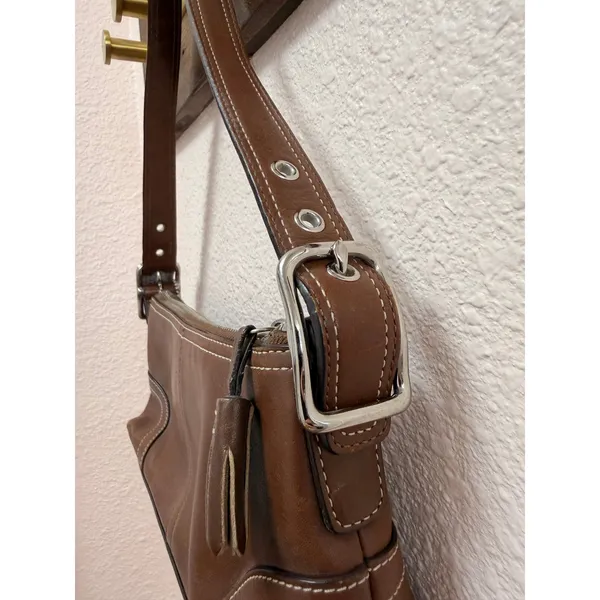 Coach Hampton Demi Baguette East West Brown Leather Vintage Premium Shoulder Bag - Image 8