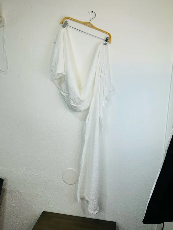 High-Rise White Wide-Leg Linen Blend Pants - Image 7