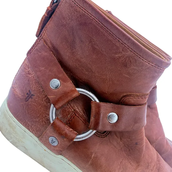 Frye Women's Lena Brown Leather Harness Moto Deco Bootie Boots Size 7.5 - Image 2