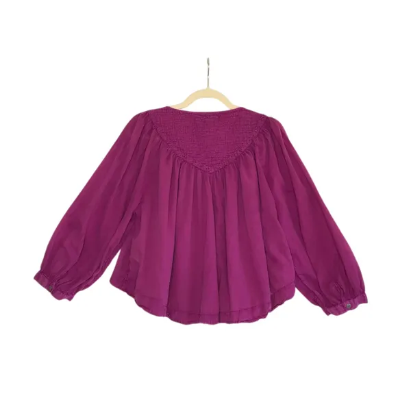 FREE PEOPLE Flowy Pintuck Blouse Sz XS Purple Boho Coastal Breezy Festival Beach - Image 5
