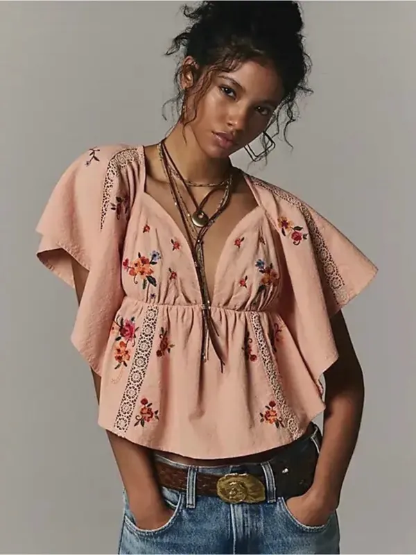 Free People Make Me Yours Blouse - Peach Combo - Image 4
