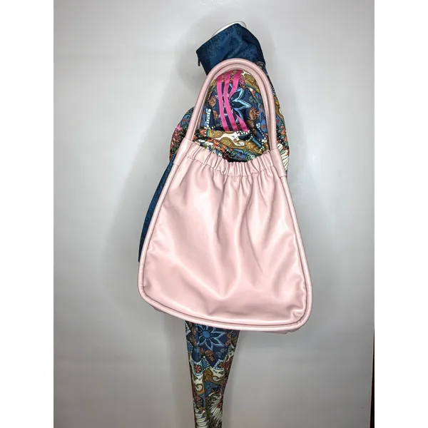 Lulu Dharma Pink Leather Ruched Tote Bag Shoulder Purse Gold Hardware - Image 2