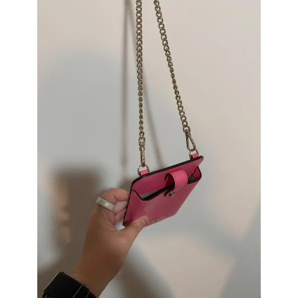 Kate Spade Phone Crossbody Womens Pink Leather Chain Strap Mini Bag Wallet - Image 9