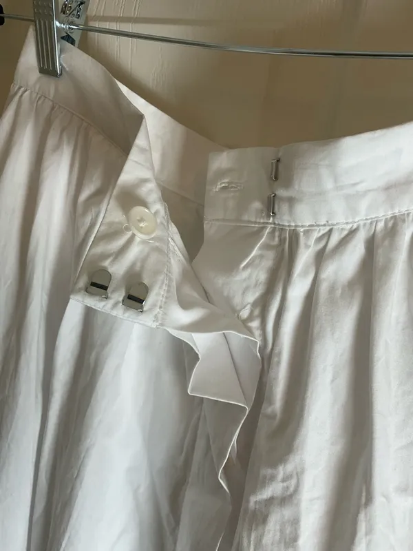 Zara White 100% Cotton Button-Front Midi Skirt with Eyelet Lace Trim - Size S - Image 6