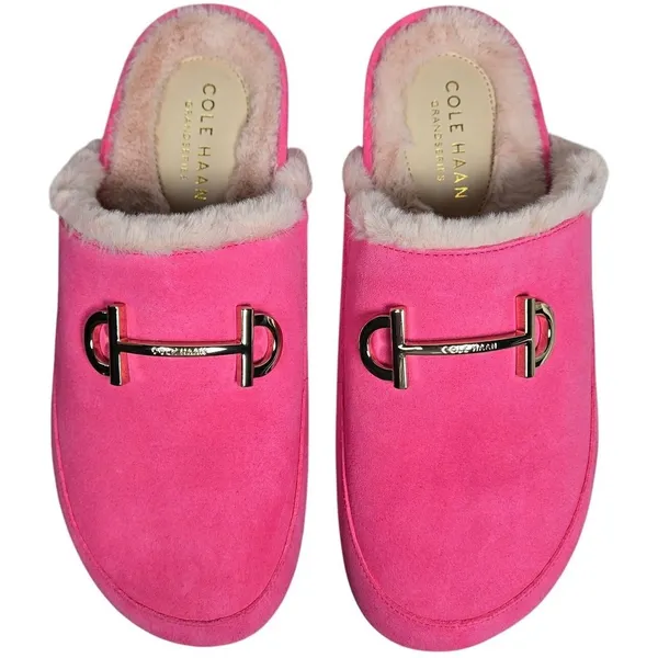 Cole Haan Mc Ada Mule Slippers‎ Hot Pink Suede Faux Fur Lined Size 5.5B - Image 2