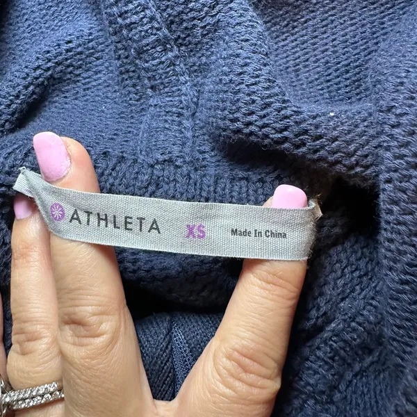 Athleta Cozy Navy Hooded‎ Zip-Up Sweater Casual Comfort Layering cable knit - Image 5