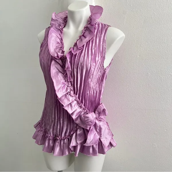 Vintage Lavish Lilac exaggerated Ruffled Blouse top size XLARGE NWOT - Image 3
