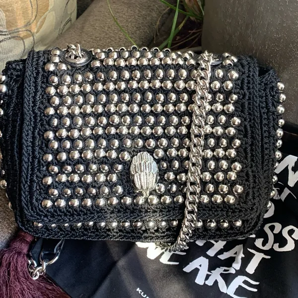 Authentic KURT GEIGER LONDON SILVERSTONE STUDS CROCHETED/LEATHER FLAP CROSSBODY - Image 14