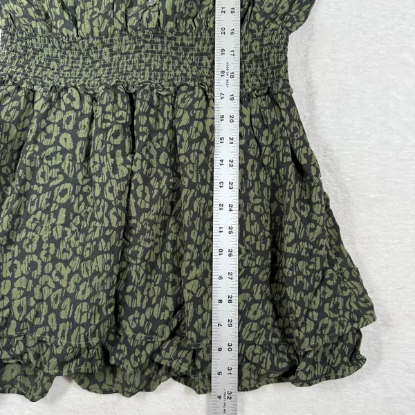 Rails Jasmine Olive Batik Cheetah Smocked Mini Dress Green Animal Print Large - Image 5