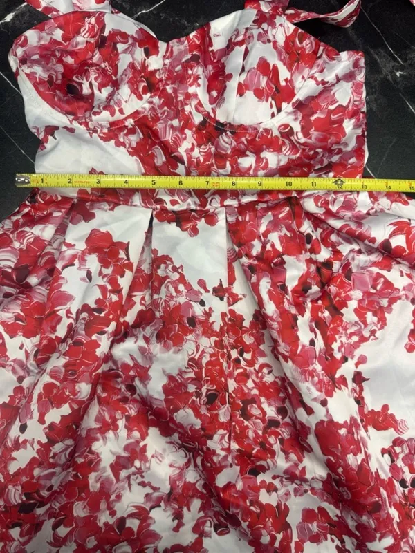 Source Unknown White Red Floral Mini Dress XS Tie Strap Sweetheart Summer Flowy Cute - Image 7