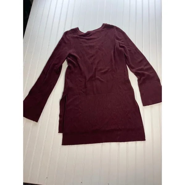 Free‎ People Andy Midnight Tunic Sweater Burgundy Crisscross V-Neck Ribbed Large - Image 8