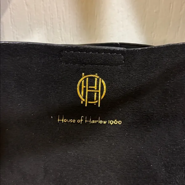 House Of Harlow 1960 Black Suede Bag W/ Shoulder Strap Gold/Brass Toned Handle - Image 3