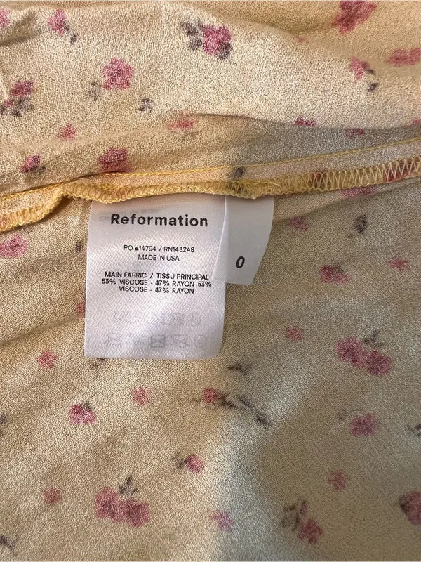Reformation Crimini Yellow Floral Print Midi Sip Dress Leg Slit Size 0/XS - Image 5