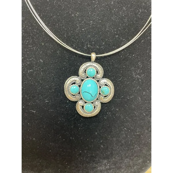 NY Turquoise stone Silver Necklace and turquoise stone leather Bracelet SKU 9687 - Image 2