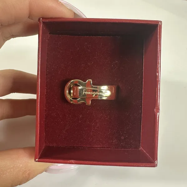 Salvatore Ferragamo Gold Tone Gancini Scarf Ring W/ Box - Image 2
