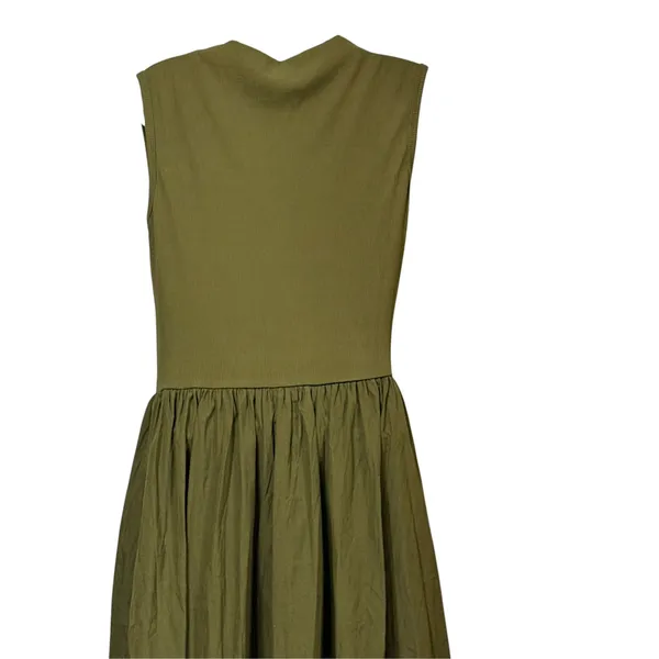 Miusol Olive Green Sleeveless Draped Mock Neck Ribbed A-Line Midi Dress Large - Image 4