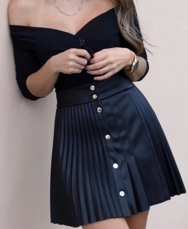 ZARA black pleated leather skirt - Image 7